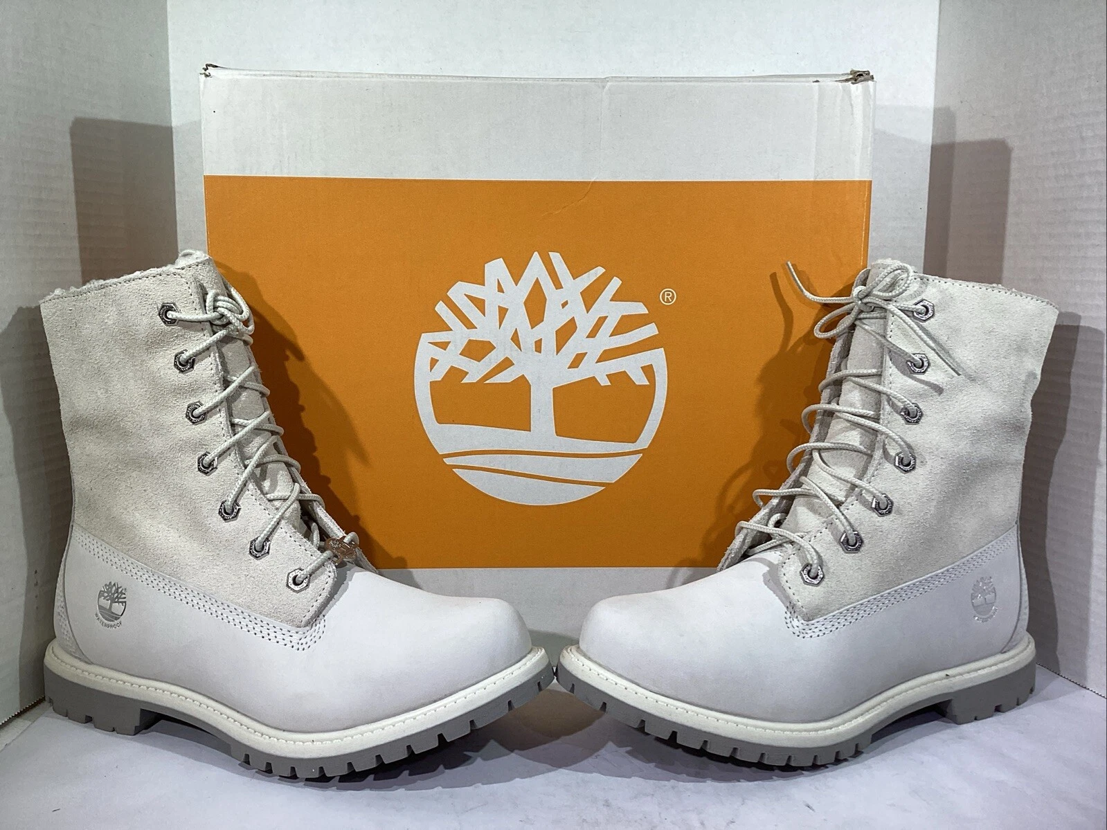 Stivali Timberland donna taglia 9 bianchi WP pile pieghevoli nabuk AJ 327