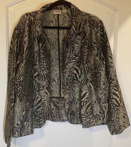 Chico's Brown Animal Silk Lightweight Jacket Silk Size 3 (US XL)