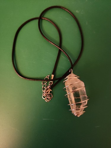 Large Clear Quartz Crystal Silver Wire Wrapped Setting Pendant Handmade - Picture 2 of 7