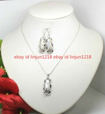 Fashion Jewelry Natural White Biwa Pearl Pendant Necklace Earring Set