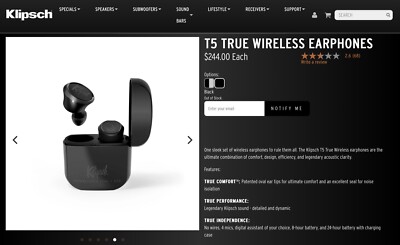Klipsch T5 In-Ear Wireless Headphones - Black for sale online | eBay