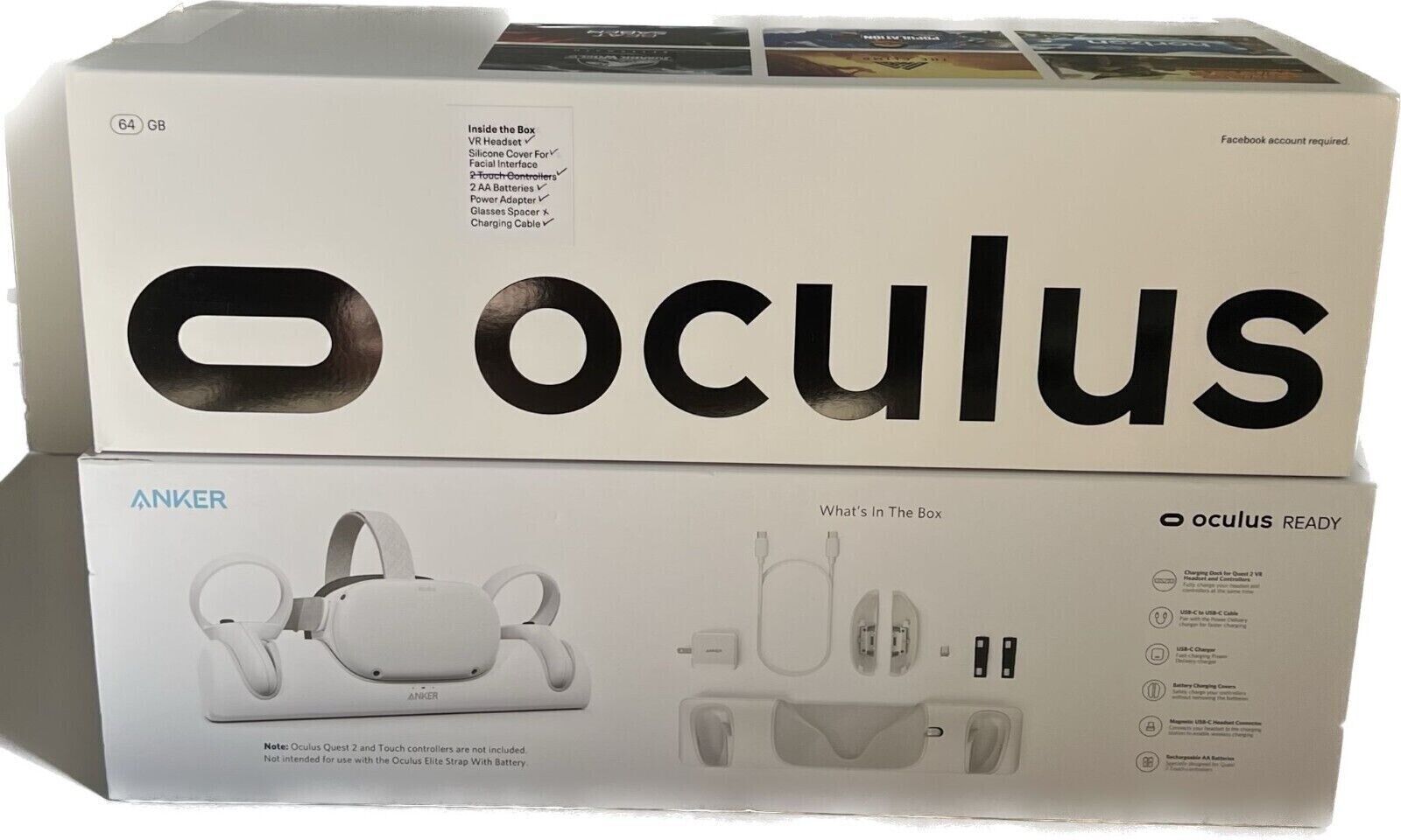 Meta Oculus Quest 2 64GB Standalone VR Headset - White With Anker Charging  Dock