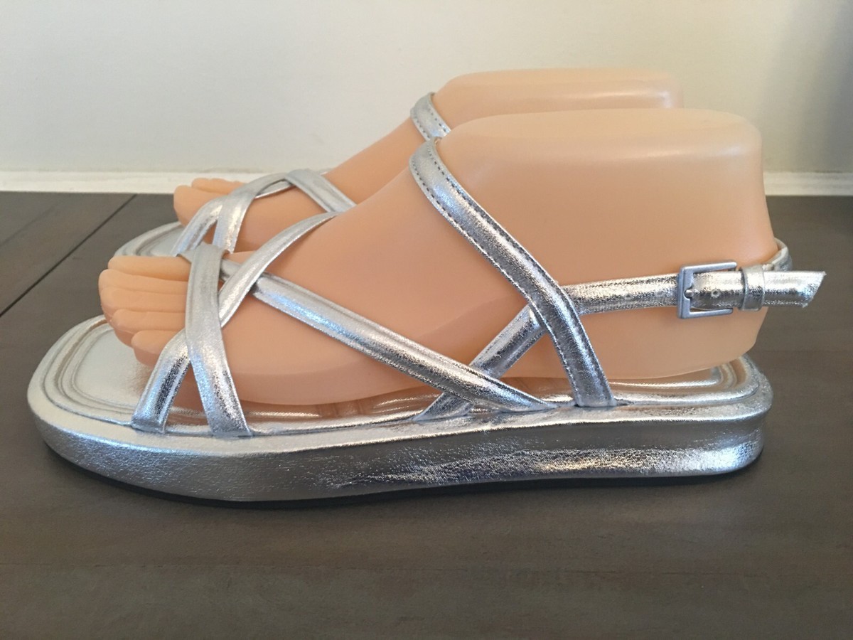 Womens Platform Metallic Silver Strap Sandals Shoes Sz 39 US  Zara Metallic Silver Platform Sandals main image 2