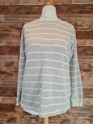 Dunnes Stores Grey White Striped Pullover Jumper Size S EUR 36-38 Casual Knit