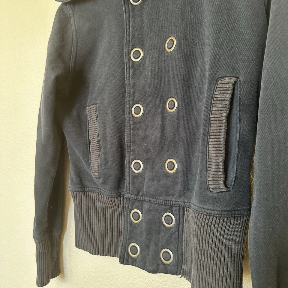 Puma Mujer Chal Cuello Chaqueta Suéter Talla M Negro Gris Doble Pecho Cremallera Completa Foto 2 de 4