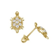 14k Yellow or White Gold Turtle CZ Stud Earrings