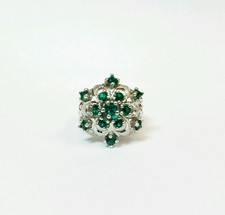 STERLING SILVER RING WITH BRIGHT GREEN SYNTHETIC STONES SIZE 7 1/4