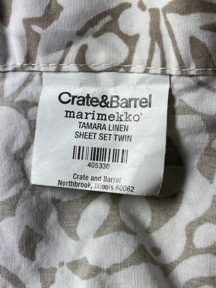 Crate & Barrel Marimekko FLAT SHEET Tamara Linen Taupe Floral 100% Cotton - Image 3 of 4