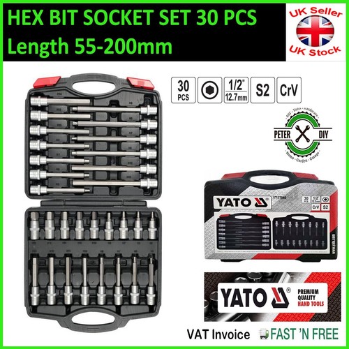 HEX BIT SOCKET SET 30 PCS Length 55-200mm S2 steel 1/2" Drive YATO YT-77540 - Picture 2 of 2