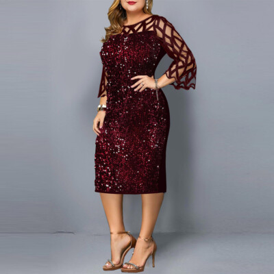 Women Party Dress Blue Sequin Plus Size Sexy Night Glitter Stars full  Sleeves | eBay