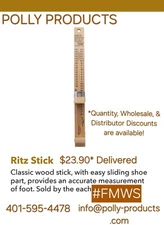 Polly Products FMWS RITZ Wooden Stick  Foot Measuring Shoe Sizer Made in the USA