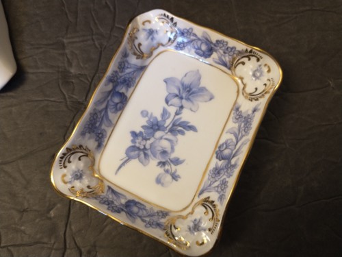 Aschenbecher, Schumann Arzberg Bayern Deutschland Blaue Blumen Blattgold Atemberaubendes Set 2