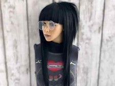Emo Scene Wig Black, Layer Shag Wig Straight Bang, Punk Rocker Wig, Mullet Wig