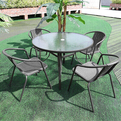 Garden Bistro Furniture Glass Top, Glass Patio Table With Umbrella Hole And Chairs