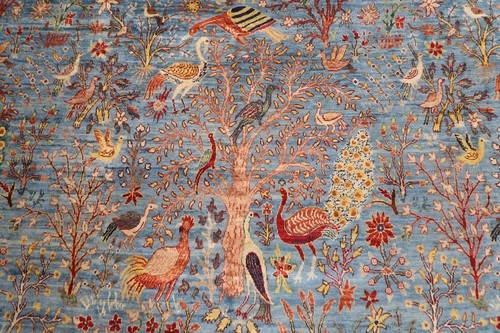 12 x 18 ft Birds blue Large Size Area Rug Afghan Hand Knotted Veg Dye Wool Rug - Picture 8 of 10