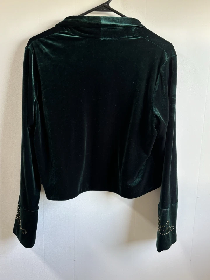 Chaqueta corta Coldwater Creek de terciopelo verde vintage años 90 con detalles de cuentas SP Foto 2 de 4