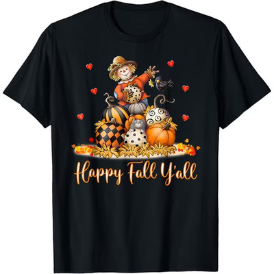 Happy Fall Yall Scarecrow Pumpkin Thanksgiving Halloween T-Shirt