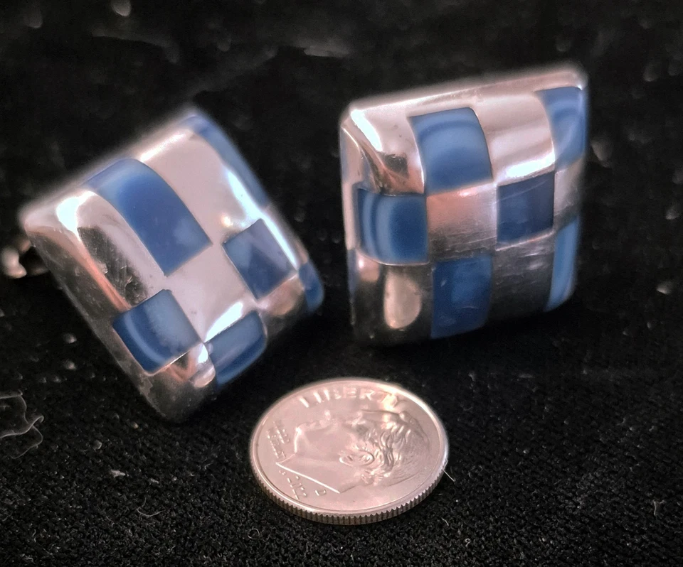 ИНКРУСТИРОВАННЫЕ СЕРЬГИ ИЗ ЛАПИЗА И ЧИСТОГО СЕРЕБРА - ЗАЖИМЫ - ЛУЧШИЙ ВИД - Изображение 3 из 4