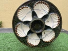 SUPERB LONGCHAMP, FRANCE OYSTER PLATE, SIX WELLS & CENTRAL DIP of ANTIQUE YEARS