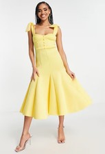 ASOS DESIGN Cupped Tie Shoulder Midi Prom Dress In Lemon Size 10 UK 