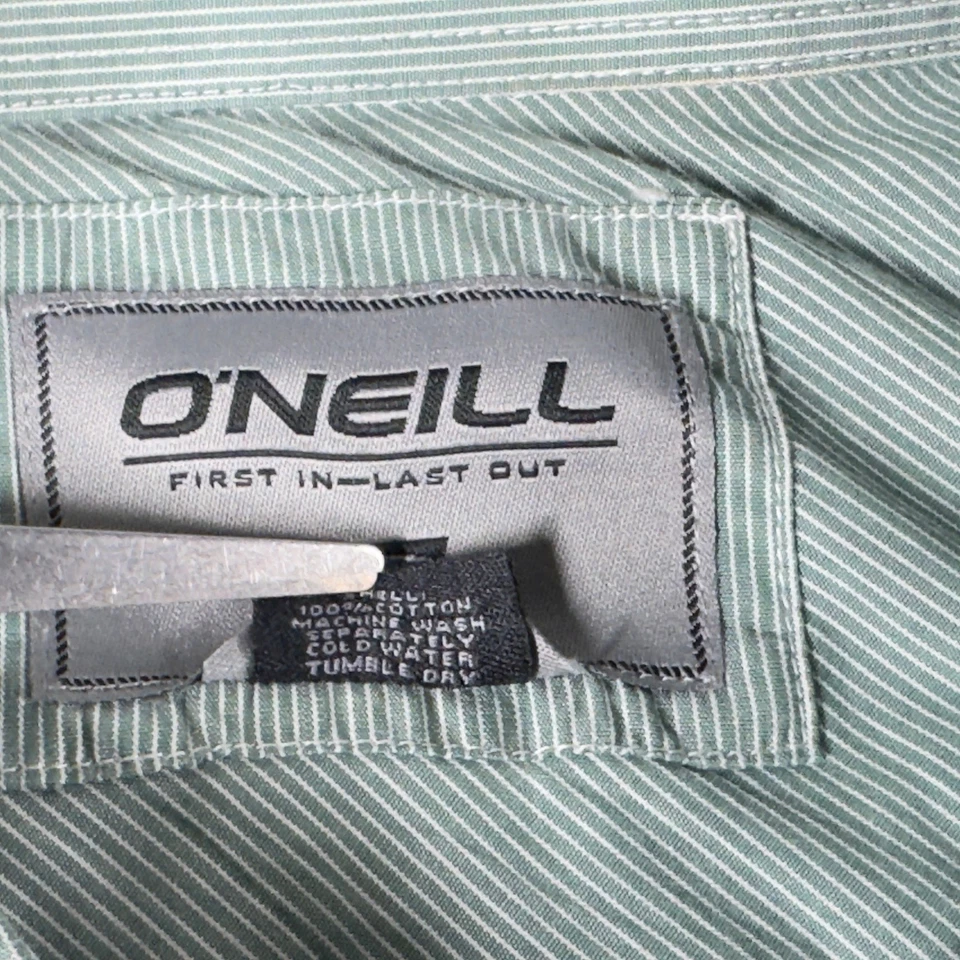 O'Neill Shirt Men's Large Green Stripe Long Sleeve Button Up Front Pocket - Image 4 of 4
