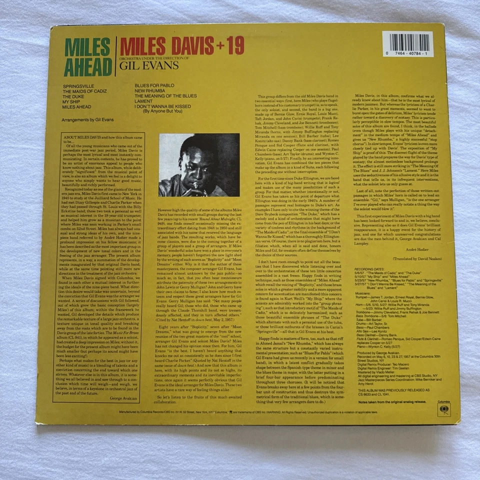 Miles Ahead by Miles Davis+ 19 Gil Evans - Boswell Auto - Vinyl LP 33 RPM ‘57 - Image 2 of 4