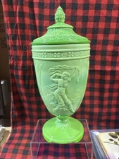 FENTON ART GLASS CHAMELEON GREEN DANCING LADIES LIDDED DISH RARE