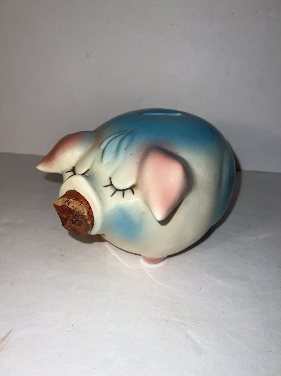 Vtg Ceramic Japan Mid Century Yellow Floral Anthropomorphic  Piggy Bank