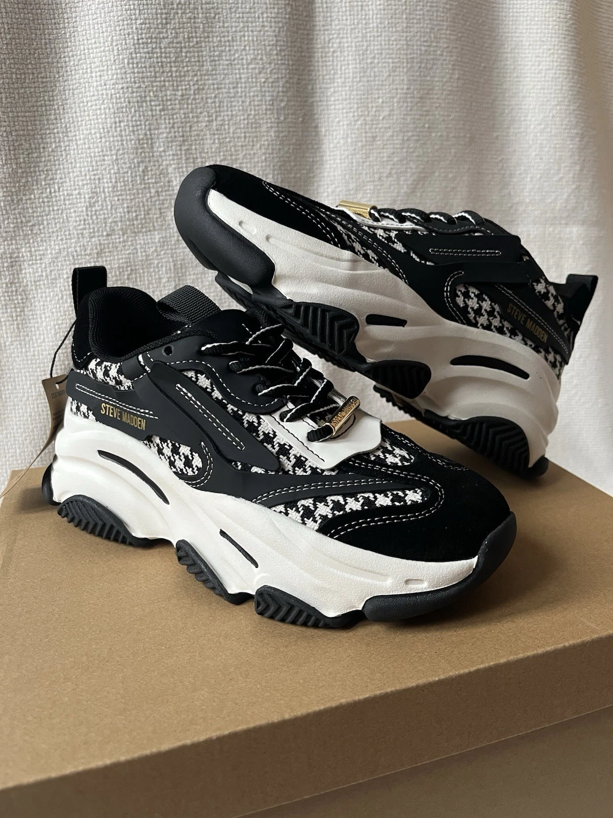 Steve Madden Possession-E Trainers - Womens UK 3 - Black Plaid £120 RRP BNWT