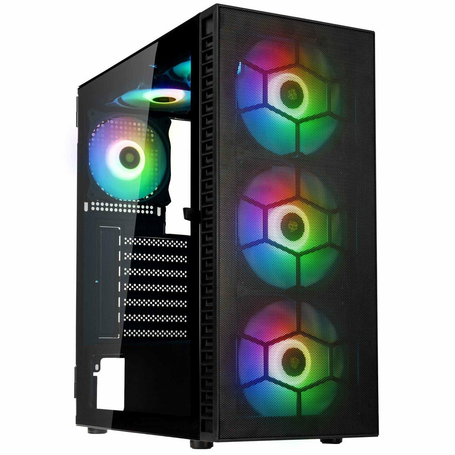 Kolink observatory hf mesh case midi tower atx 3+1 ventole installate illuminazione led rgb pannello in vetro temperato black - Immagine 2