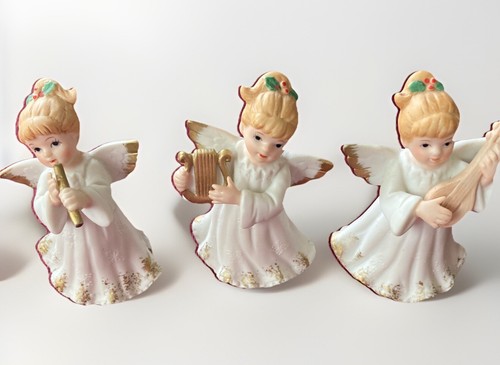 Vintage Lefton Christmas Angels Playing Instruments 1987 3.5" Set of 3