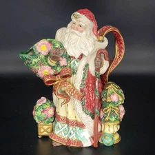 Fitz & Floyd Classic Santa Ceramic Pitcher Holding Wreath & Cane 11" AS-IS READ