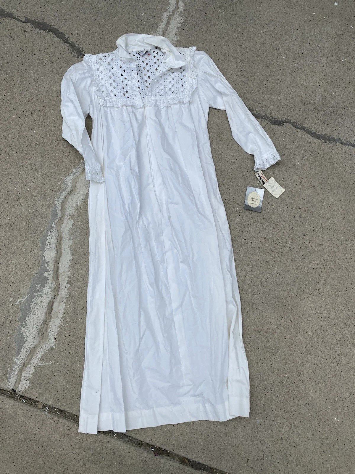 Camicia da notte bianca Christian Dior loungewear nuova con etichetta vintage anni 70