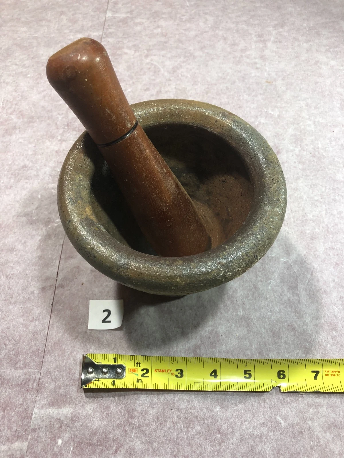 Thai & Laos Grinding Earthenware Clay Mortar with Palm Wooden Pestle (5,6,7 in)