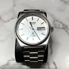 Seiko 8229-8000 Vintage Quartz Watch Silver Case  Day Date Used
