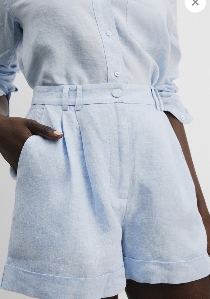COUNTRY ROAD Organic Grown Linen Shorts Sz 14 Blue