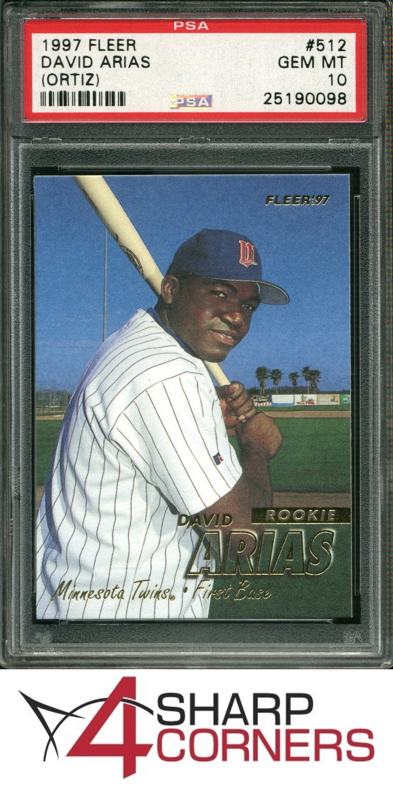 1997 FLEER #512 DAVID ARIAS ORTIZ RC TWINS HOF PSA 10