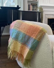 Vintage All Mohair Blanket Pastel Plaid Scotland 4 x5 Gorgeous Madras