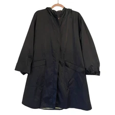 Sanyo Rain Jacket Men's Small Full Zip Black Hooded Midlength Hidden Zipper