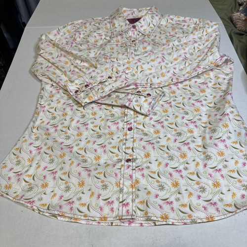 Cowgirl Hardware Pearl Snap Shirt Womens Large Pink Yellow Floral Western Style - Picture 10 of 16