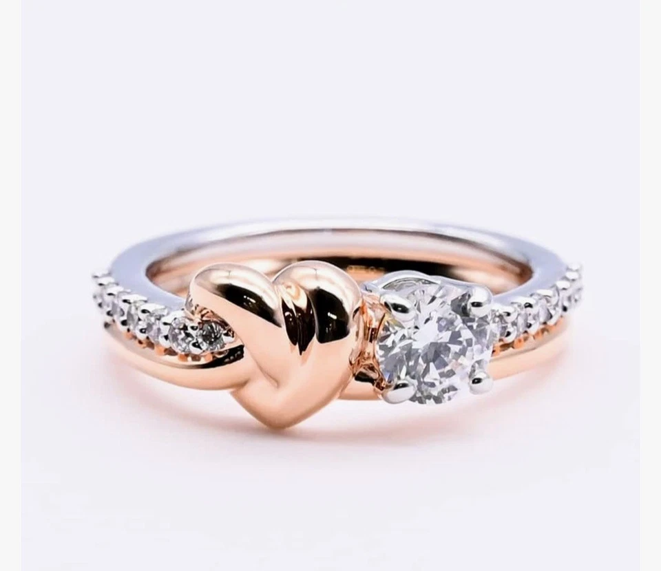 Anillo corazón Swarvoski de por vida rosa y plata, talla 7 Foto 2 de 4