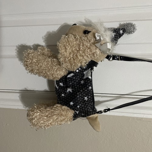 Poochie & Co Girl's Furry Poodle Dog Tan Purse Black/ White Sequin - Picture 5 of 8