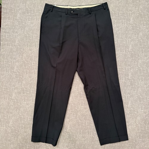 Canali, Canali Mens Navy Blue Virgin Wool Pleated Cuffed Dress Pants Made in Italy 54 6R