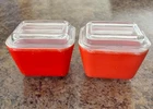 2 Vintage Pyrex Corning 501 Red Refrigerator Dishes w/Clear Lids, NO chips