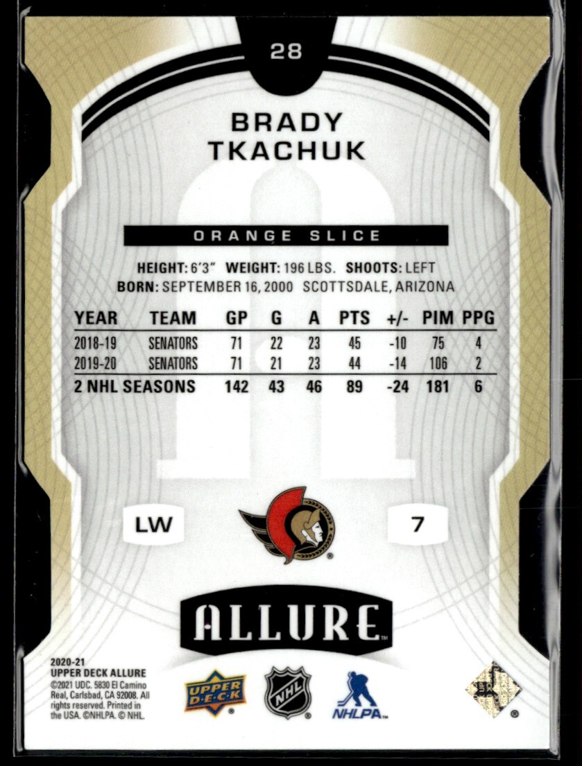 2020-21 Upper Deck Allure orange slice Brady Tkachuk #28 | eBay
