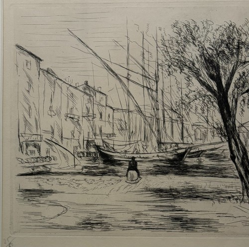 Original 1927 ANDRE DUNOYER de SEGONZAC 'Le Port ST TROPEZ' Harbor Boats ETCHING - Picture 9 of 12