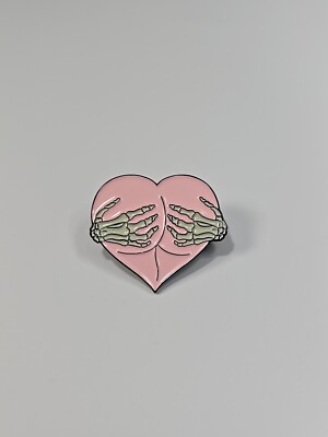 Skeleton Pink Heart Lapel Pin Hand On Booty