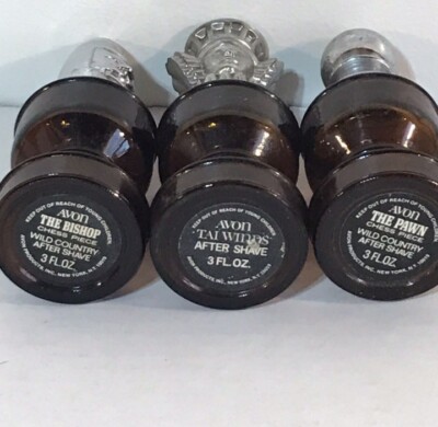 6 Sets Of Lots Of 3 Vintage Avon After Shave Glass Chess Pieces 