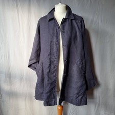 Eileen Fisher Linen Jacket Womens Size 14 Large Navy Blue A Line Heavy Quality