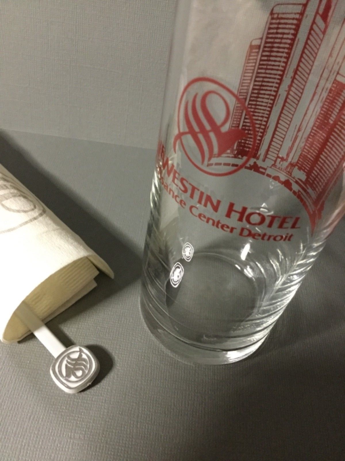 Vintage Westin Hotel Detroit, MI Souvenir Tall Glass, Stirrer ...